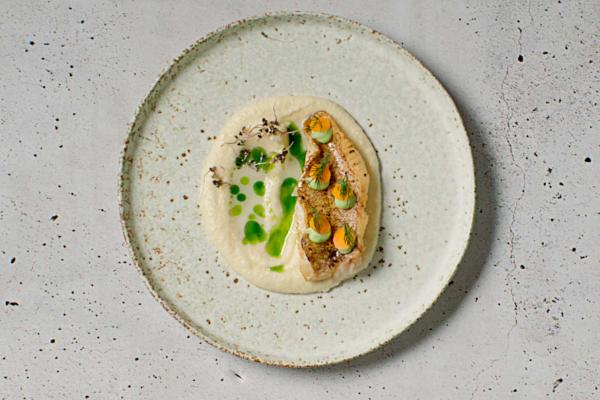 Lionfish fillet with celeriac and pickled carrot